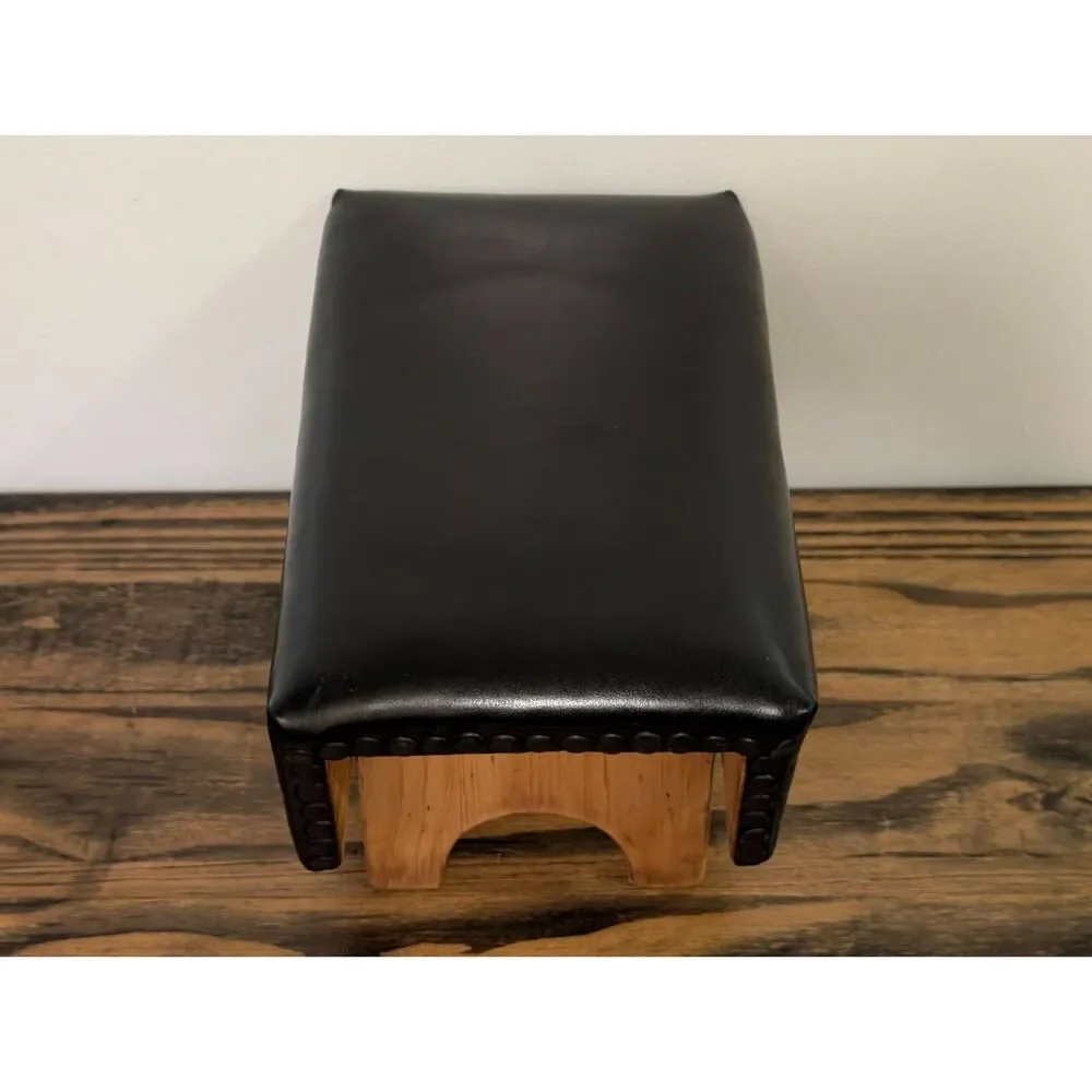 Vintage Authentic Solid Hardwood & Genuine Leather  Primitive Barn Stool